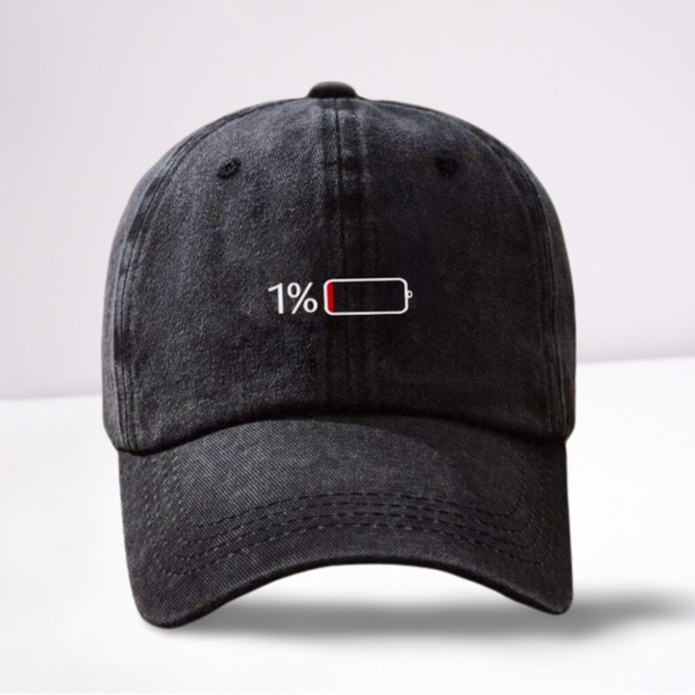 1% Battery Print Washed Baseball Cap